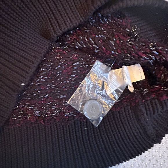 Lucky Brand  Cardigan Black Red Shine Fair Isle Button Up Grandpa chunky boho XS - Picture 10 of 14